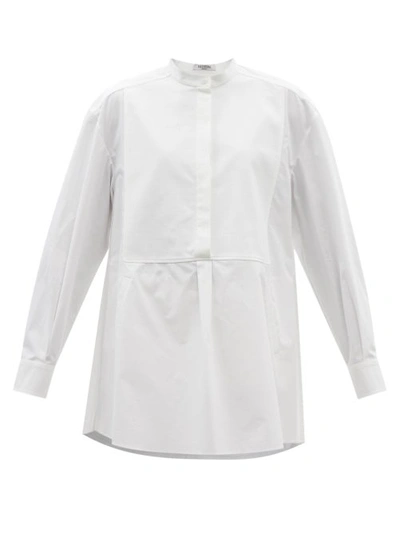 Valentino Stand-collar Bib-front Cotton Shirt In Optic White