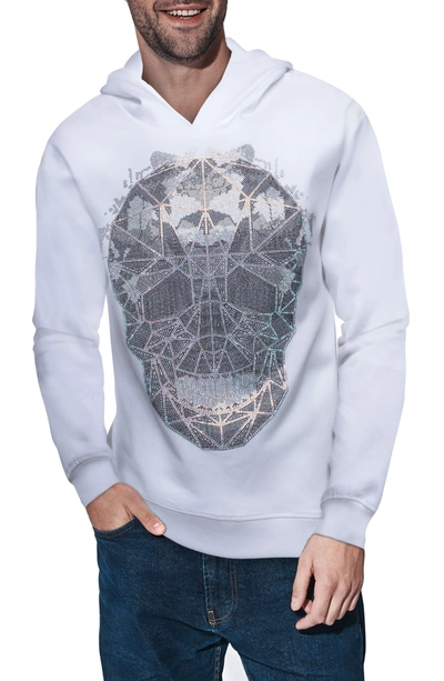 X-ray Men's Geometric Skull Rhinestone Hoodie In White