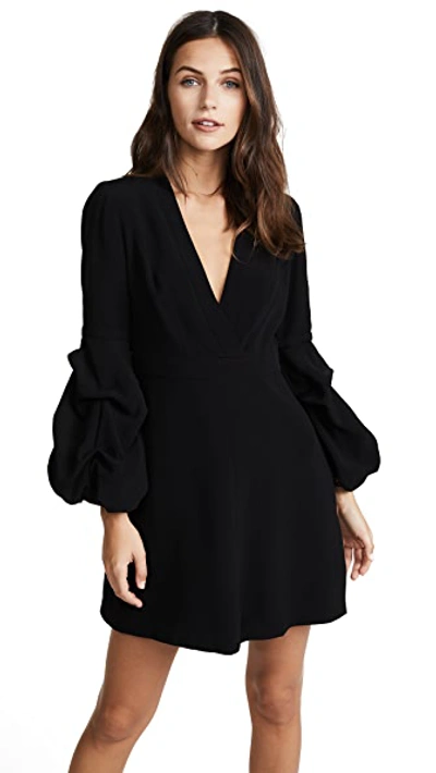 Alexis Fia Plunging Gathered-sleeve Crepe Mini Dress In Black