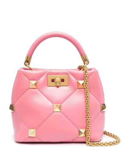 Valentino Garavani Roman Stud Small Quilted Leather Tote In Pink