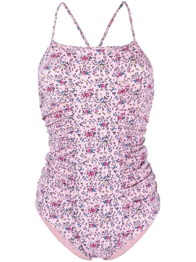 Ganni Recycled Matte Swimsuit Pink In Pink & Purple