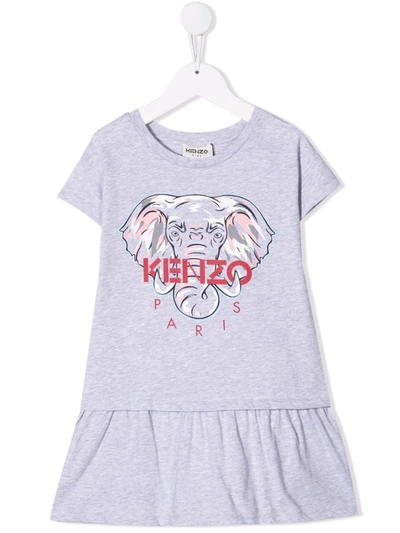 Kenzo Elephant-print T-shirt Dress In Grau