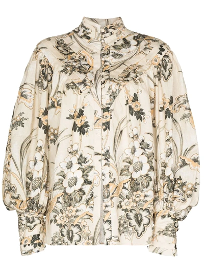 Alemais Neutrals Lucinda High Neck Floral Blouse In Nude