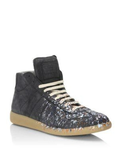 Maison Margiela Paint Splatter Leather Sneakers In Black