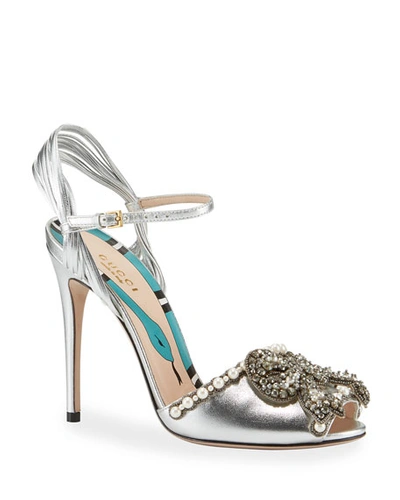 Gucci 110mm Allie Bow Sandal In Argento | ModeSens