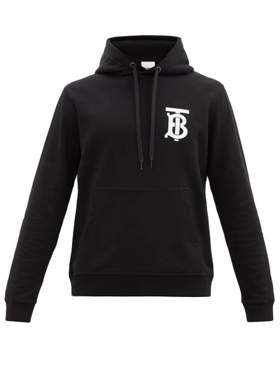 Burberry Landon Monogram Cotton-jersey Hooded Sweatshirt In Black