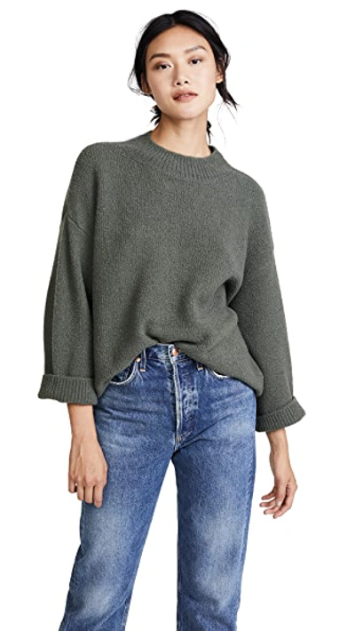 Vince Boxy Pullover Wool Sweater In Frog
