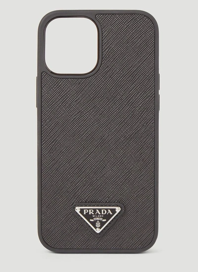 Prada Logo Plaque Iphone 12 Pro Max Case In Black