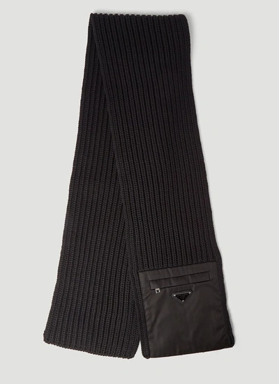 Prada Pocket Knitted Scarf In Black