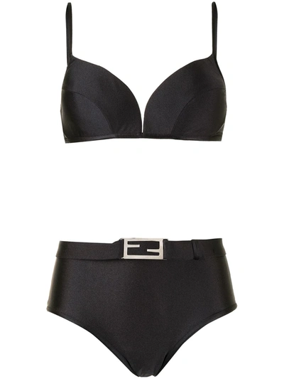 Pre-owned Fendi Ff Plaque Bikini Set In Black