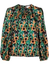 La Doublej Geometric-print Silk Top In Gumball Verde