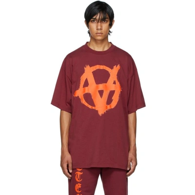 Vetements Burgundy Double Anarchy T-shirt In Red