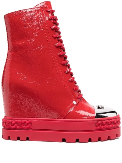 Casadei High Top New Cult 80mm Leather Sneakers In Red Square