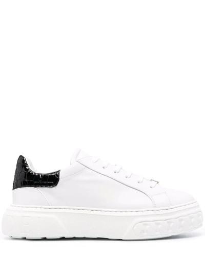 Casadei Off Road Lacroc Leather Sneakers In White And Black