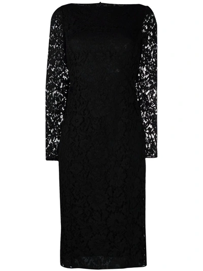 Valentino Lace Long Sleeve Sheath Dress In Black