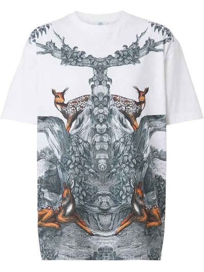 Burberry Carrick Deer Sketch Print Oversize Cotton Tee In White