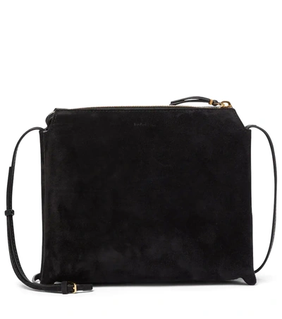 The Row Nu Twin Small Suede Shoulder Bag In Black Shg