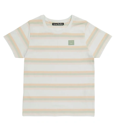 Acne Studios Girls Pale Green Kids Face-applique Cotton-blend T-shirt 3-10 Years 4-6 Years In Blue