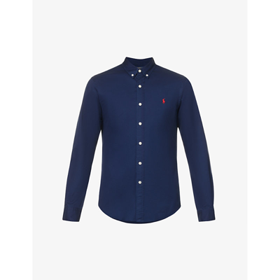 Polo Ralph Lauren Logo Embroidered Poplin Shirt In Newport Navy