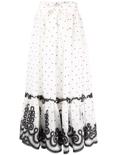 Zimmermann The Lovestruck Embroidered Linen And Silk-blend Gauze Midi Skirt In Ecru