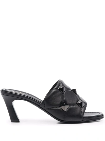 Valentino Garavani 65mm Roman Stud Quilted Slide Sandals In Black