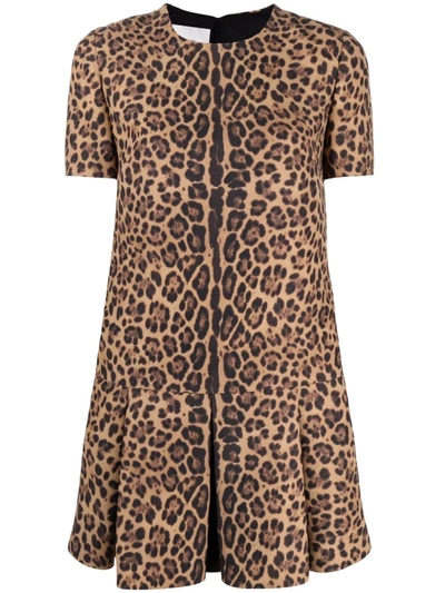 Valentino Womens Animalier Leopard-print Wool- And Silk-blend Mini Dress 6 In Beige Multi