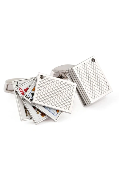 Tateossian Rhodium Odd Pair Card Cufflinks In Silver