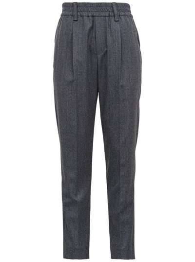 Brunello Cucinelli Straight Leg Wool Trousers In Grey