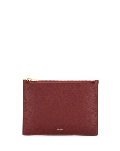 Tom Ford Small Leather Zip Pouch Bag In Dark Red