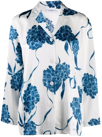 La Perla White/blue Silk Floral Two-piece Silk Pyjama Set