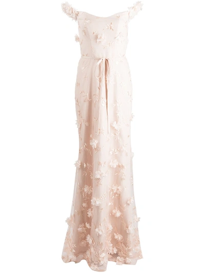 Marchesa Notte Bridesmaids Floral-embroidered Floor-length Gown In Rosa