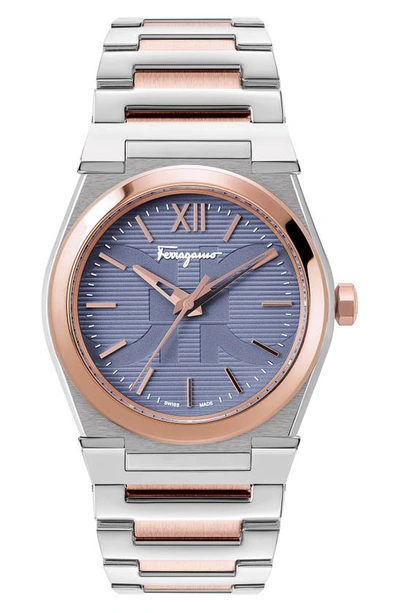 Ferragamo Men's 42mm Vega Two-tone Bracelet Watch In Blue