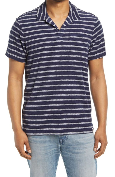 Marine Layer Terry Out Stripe Polo In Navy/ White Stripe