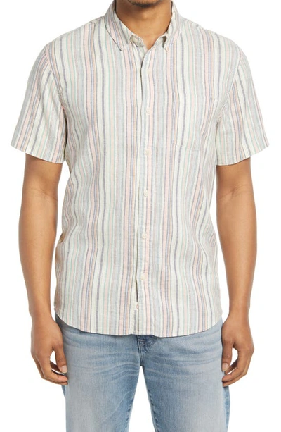 Marine Layer Multi Stripe Short Sleeve Hemp Blend Button-up Shirt