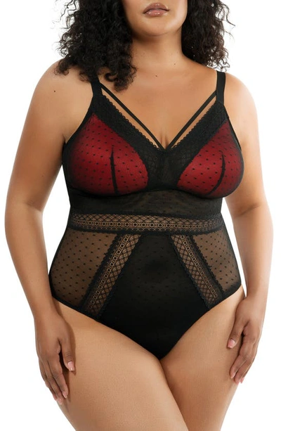 Parfait Mia Swiss Dot Wireless Strappy Teddy In Black