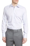 David Donahue Trim Fit Stripe Dress Shirt In White/blue