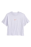 Nike Sportswear Kids' Essential Boxy Embroidered Swoosh T-shirt In Purple Chalk