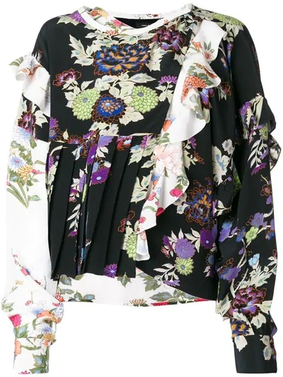Isabel Marant Inny Pleated Floral-print Silk Crepe De Chine Wrap Blouse In Black,floral,white