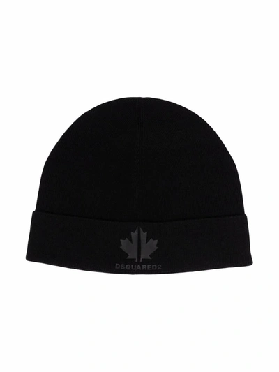 Dsquared2 Teen Logo Embroidered Beanie Hat In Black