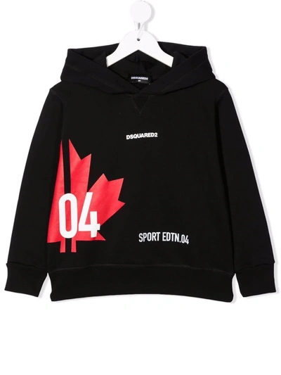 Dsquared2 Kids' Printed Cotton Sweatshirt Hoodie In Nero