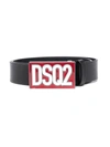 Dsquared2 Kids' Enamelled-logo Buckle Belt In Black,red