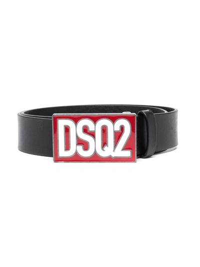 Dsquared2 Kids' Enamelled-logo Buckle Belt In Black,red