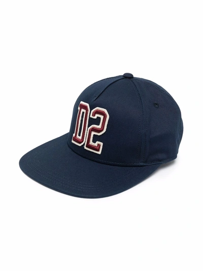 Dsquared2 Kids' Embroidered Logo Gabardine Baseball Hat In Navy
