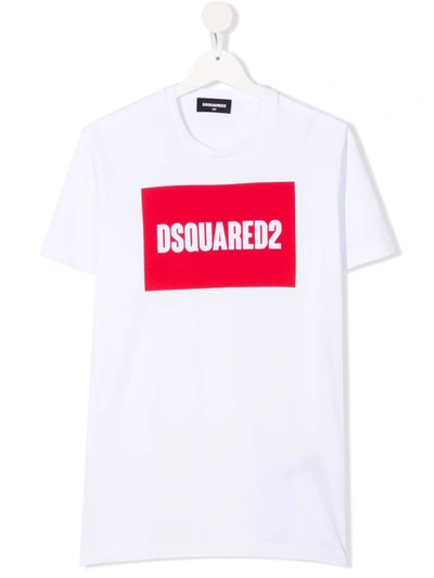 Dsquared2 Teen Logo-print Cotton T-shirt In White