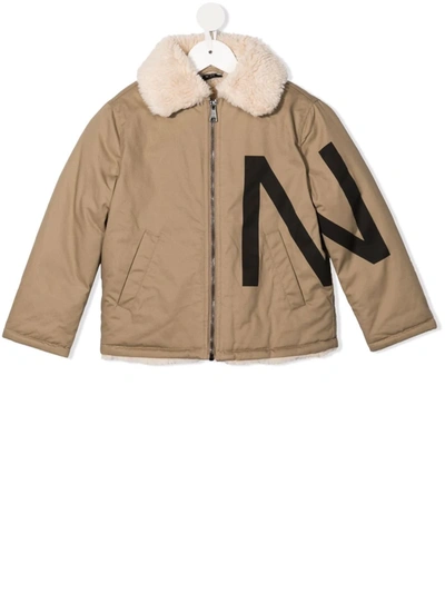 N°21 Kids' Logo Print Cotton Jacket In Beige