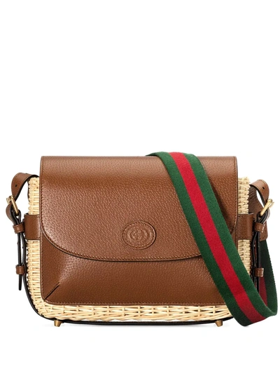 Gucci Beige & Brown Small Wicker Messenger Bag In 9573 Natura