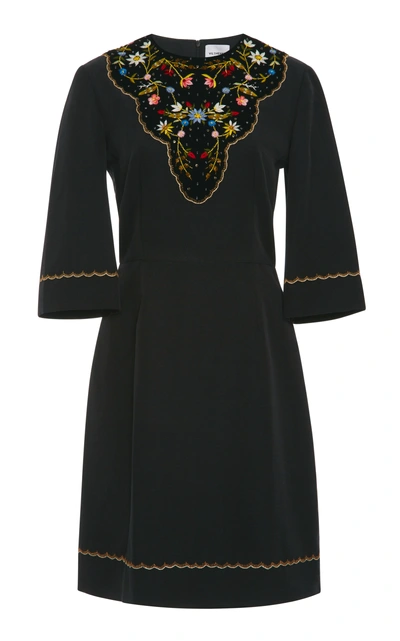 Vilshenko Alexis Velvet Floral-embroidered Mini Dress In Black