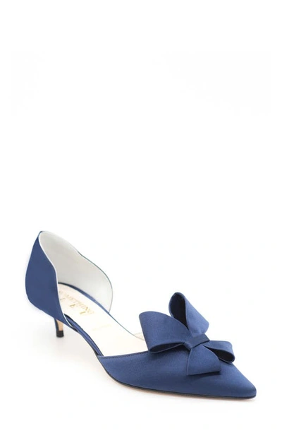 Something Bleu Cliff Bow D'orsay Pump In Navy Satin