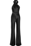 Galvan Halter Neck Satin Jumpsuit In Black