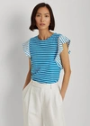 Lauren Petite Striped Jersey Flutter-sleeve Top In Summer Topaz/white